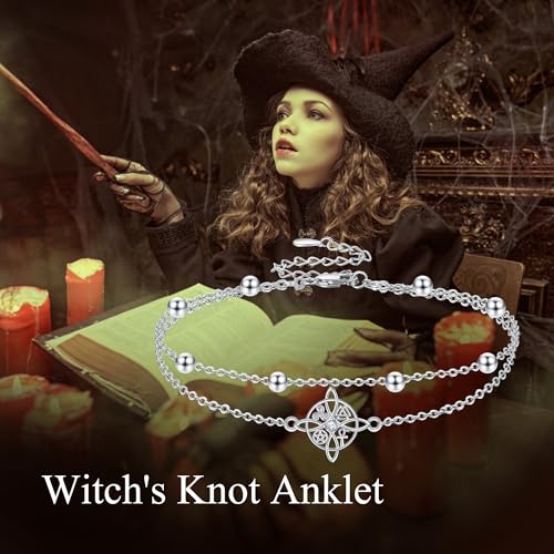 Image of YAFEINI Nudo de Bruja Plata 925 Original Witches Knot Anklet Sterling Silver Witch Foot Jewelry Witchy Gifts for Women