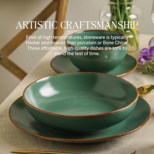 Image of Stone Lain Brasa Modern Stoneware 16 Piece Dinnerware Sets, Plates and Bowls Sets, Dish Set for 4, Green