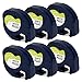 OfficeWorld 6 x Compatible DYMO LetraTag 91201 S0721610 Cintas de Negro sobre blanco Plastico Cinta de etiquetas, Compatible para DYMO LetraTag LT-100H, LT-100T, LT-110T, QX 50, XR, XM Label Makers