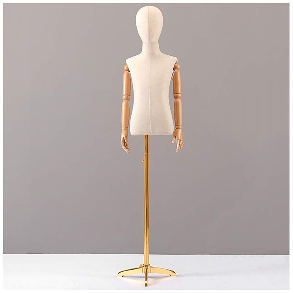 UWYTGF Child Mannequins Torso Plastic Body with Wooden Arm Dress Form Metal Tripod Stand Height Adjustable Kids Clothing Display,Gold-S,Gold,M