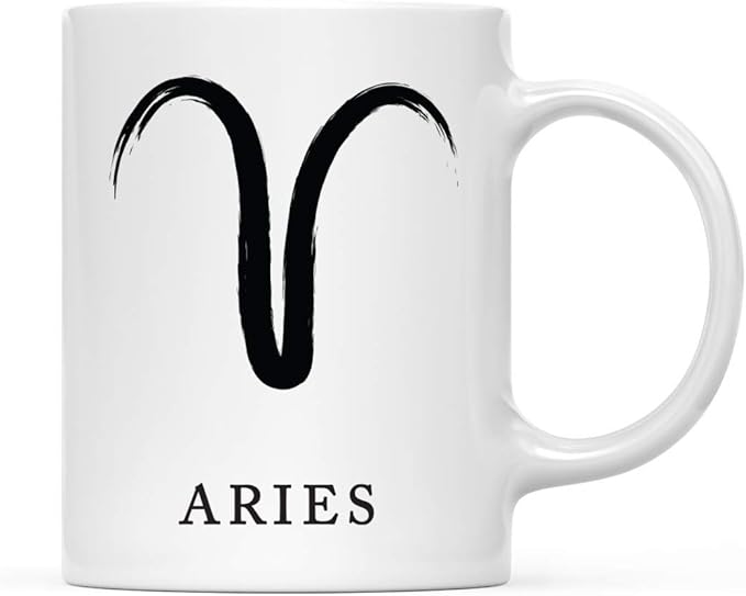 Andaz Press Astrological Zodiac Sign 11oz. Ceramic Coffee Tea Mug Gift, Aries Sign Symbol, Brushed Stroke Design, 1-Pack, Birthday, Christmas, Horoscope Gift Ideas, Gift Box