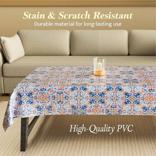 Image of Kuber Industries 36x54 Inch PVC 4 Seater Table Cover Cloth | Multipurpose Rectangle Dining Table Cover /Cloth for Party and Events | Star Flower - Blue