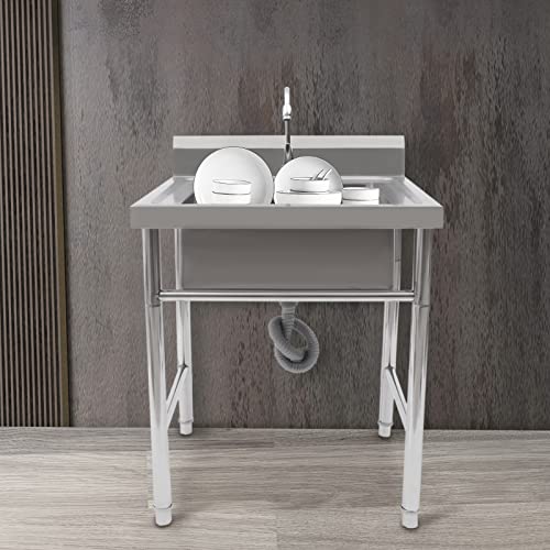 Kolhgnse Free Standing 304 Stainless Steel Utility Sinks For Laundry Room With Backsplash, Commercial Sink For Restaurant, Kitchen, Outdoor #TOP1