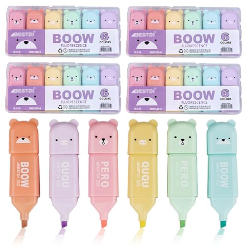 Delamiya Paquete de 30 Mini Resaltadores Pastel, Lindo Juego de Resaltadores de Oso de Dibujos Animados Marcadores para Niños Creativos Bolígrafos Lindos Resaltadores para Niños Adultos Diario Libros