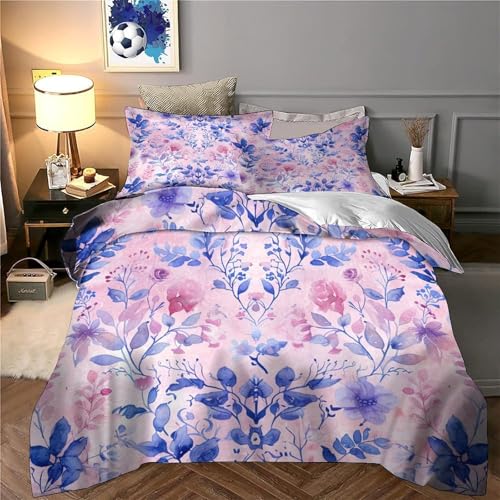 Housse de couette ultra douce fermeture éclair pour lit simple motif floral