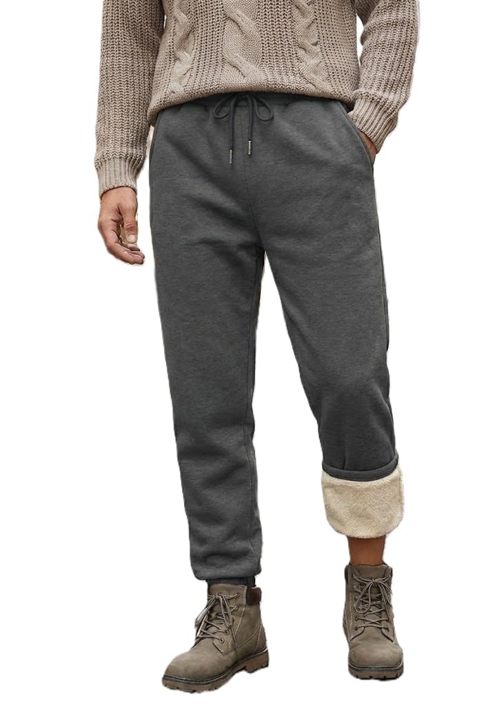 alexvyan Grey Men's Winter Warm Fleece Sherpa Lined Sweatpants Active Thermal Track Pants with Pockets Drawstring Waist Winter Pyjamas & Lounge Pant.-picture-16