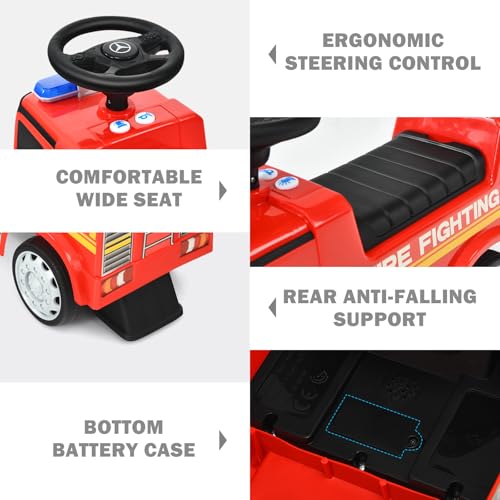 SOARS Mercedes-Benz Rutschauto, Feuerwehrauto mit Warnleuchte, Hupe & Musik, Rutschfahrzeug mit verstecktem Stauraum, Kinderfahrzeug bis 25 kg belastbar, für Kinder ab 1 Jahr – Bild 5