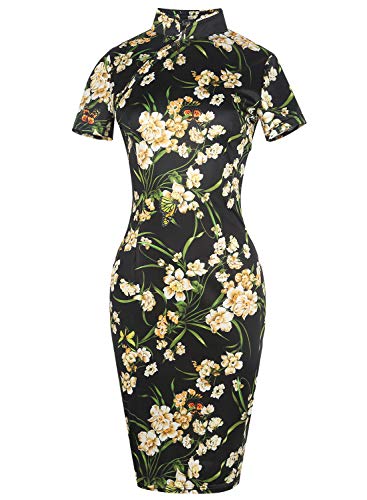 Sakaly women's flower printed knee length fitted casual party off…