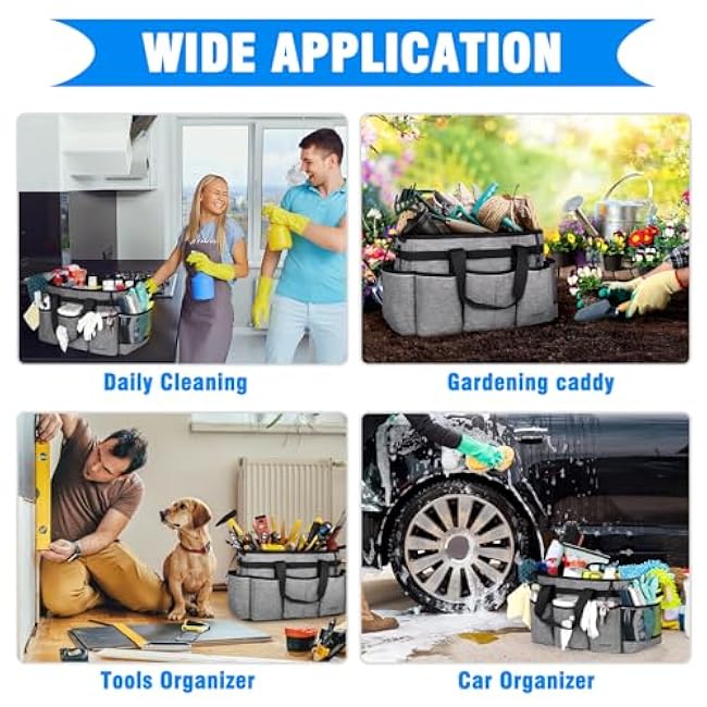 Large Wearable Cleaning Caddy Bag, Cleaning Caddy Supplies Organizer with Handles for Cleaners & Housekeeper, Under Sink & Car Cleaning Tool Organizers Bag with Adjustable Shoulder Strap&Waist Belt