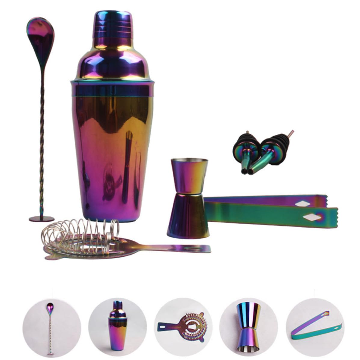 Kit Coctelera Profesional de Acero Inoxidable Sello y Accesorios 750ml 8 Piezas para Bar y Fiesta