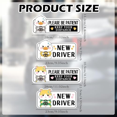 Image of 4Pcs Novice Driver Car Stickers, Beginner Magnet for Car Student Driver Sign, Lovely New Driver Sticker for Keeping a Safe Distance on the Road Supplies