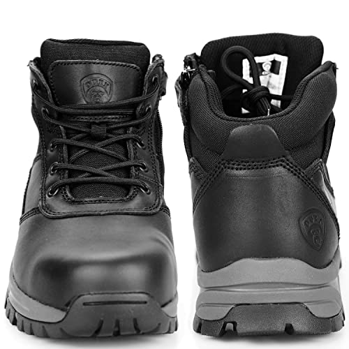 Image of Mens Work Boots, YKK Zipper, Steel Toe Rubber Leather Safety Shoes, Waterproof, Puncture-Proof(Black, OX2518, US 10.5)