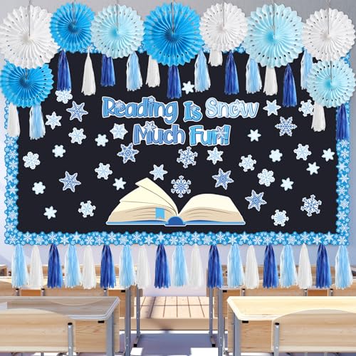 Décoration tableau d'affichage hiver Noël flocons pompons classe Frienda