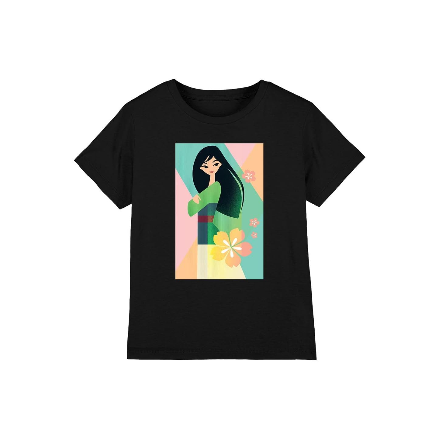 Mulan Simplistic Illustration Girls T Shirt, Black, 5-6 Years