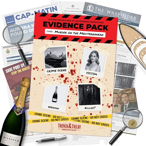 Murder on the Mediterranean Murder Mystery Game Cold Case Detective & Crime Investigation Solve Celebrity Murder on Luxury Cruise Ship Immersive Evidence Pack with Online Clues Game Night