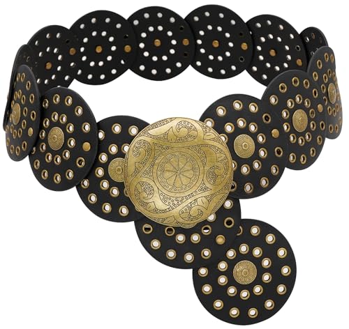 Wide Disc Belt for Women Boho Concho Leather Belts Vintage Western Waist Belt