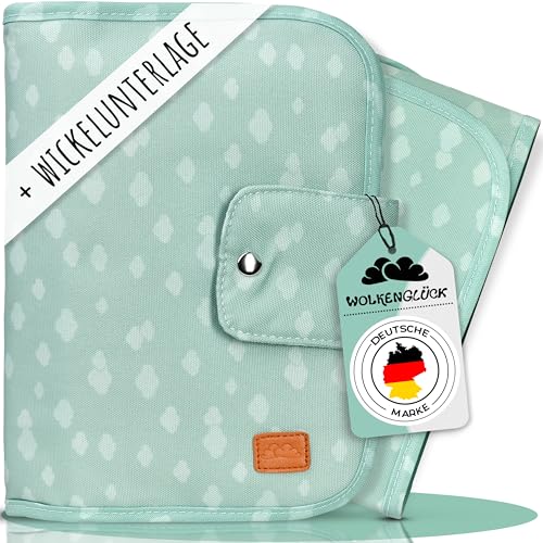 WOLKENGLÜCK Windeltasche für unterwegs [für bis zu 7 Windeln] - kompakte Windeltasche mit Wickelunterlage und Platz für Windeln Feuchttücher Creme & Co. (Türkis)