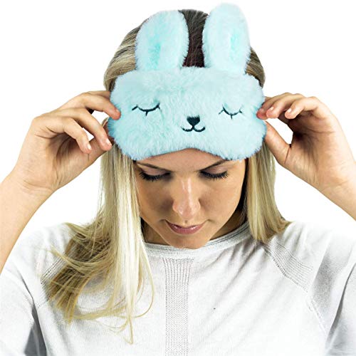 Image of Jenna Cute Bunny Blue Fur Sleeping Eye Shade Mask Cover for Insomnia, Meditation, Puffy Eyes and Dark Circles