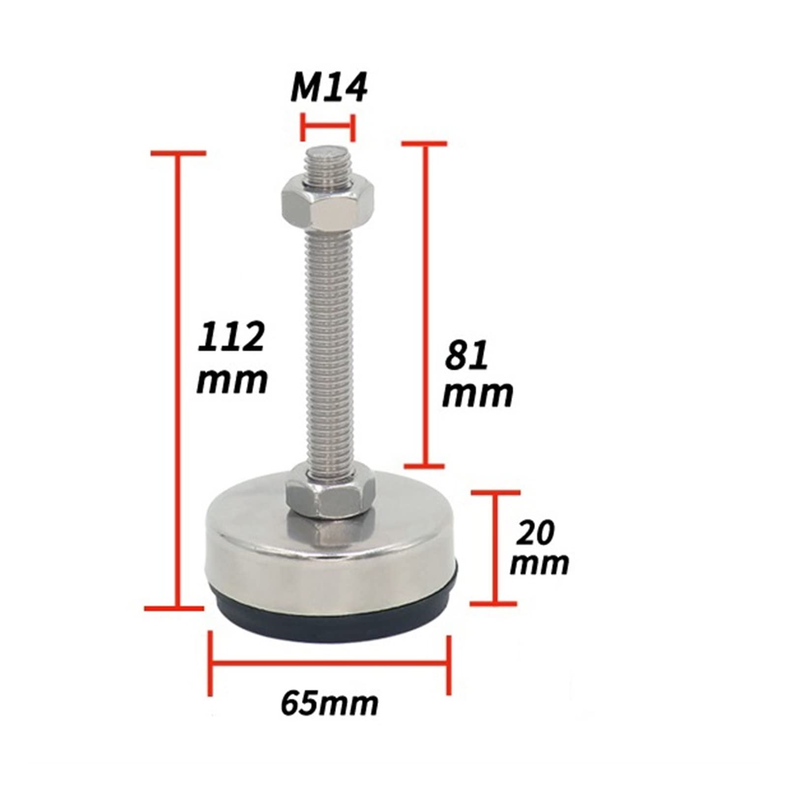 6 piedini di livellamento for carichi pesanti, supporti for mobili regolabili con base in gomma for macchinari da banco(65*M14*100mm)