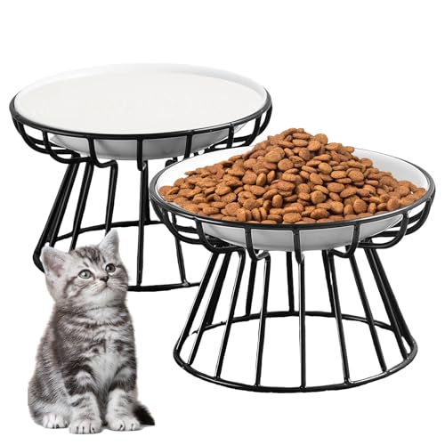 TOATELU Lot de 2 gamelles surélevées en céramique pour chat - Double gamelle pour chat - Antidérapantes - En céramique de qualité supérieure - Pour...