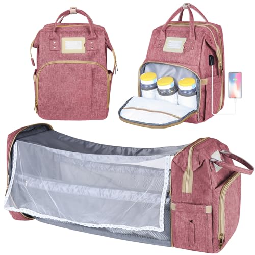 Ohotter Mochilas de Pañales para Bebé, Grande Mochila Carro Bebé, Impermeable Multifuncionales Bolsas para Bebés con Portátil Cambiador y Correas para el Cochecito Para Mamá y Papá (Rosa)