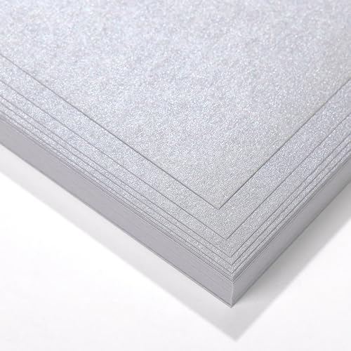 50 Blatt DIN A4 Perglanz-Papier Silber-Metallic, Bastelpapier mit Perlmutt-Schimmer, 120 g/m²