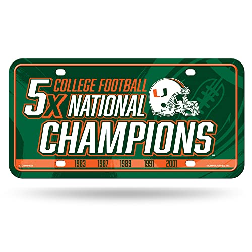 Rico Industries NCAA Miami Hurricanes Champ Metal Auto Tag 8.5" x 11" - Great for Truck/Car/SUV