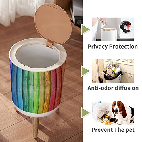 Image of Small Trash Can with Lid for Bathroom Kitchen Office Diaper Colorful Wooden Rainbow Color Bedroom Garbage Trash Bin Dog Proof Waste Basket Cute Decorative
