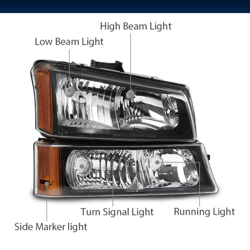 Image of GRAND ORANGE Headlight Assembly Compatible with Chevy Silverado 1500 2500 3500 1500HD 2500HD 2003-2006 / Avalanche 2003-2007 Clear lens Black Housing Bumper Lamps