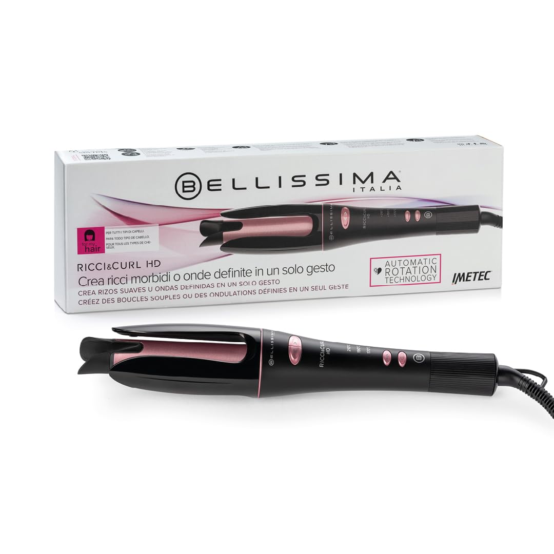 Bellissima Ricci &Curl HD – Rizador de Rizos y Ondas en un Gesto, Rotación Automática Bidireccional & Ion Ceramic, Cabello Brillante Sin Encrespamiento