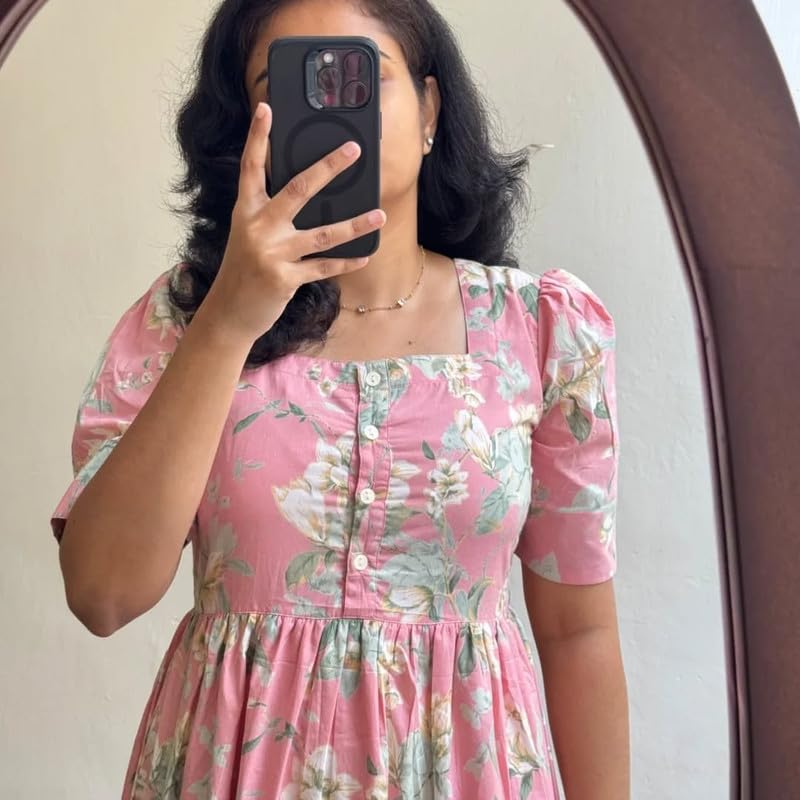 Image of Floral Midi Dress for Women - Summer Boho Dress, Lightweight & Breathable, Elegant Floral Print, Casual & Vacation Outfit, Comfortable Flowy Dress for Women
