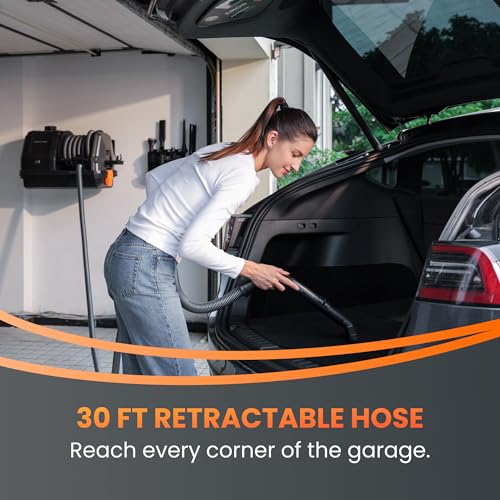 Image of Giraffe Tools Grandstorm Wet Dry Vacuum Cleaner with 6 Nozzles, 30 FT Retractable Hose Wall Mounted Vacuum Cleaner for Car Detailing, Grey（No Remote Control Funtion）