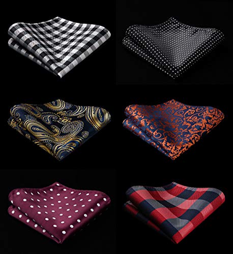 HISDERN 6 Piece Assorted Woven Men's Pocket Square Handkerchief Wedding Gift - Thumbnail 5