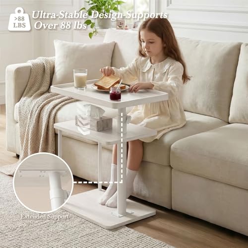Image of Faesun C Table End Table Adjustable Height, 360Swivel TV Tray Table for Small Spaces, Small Nightstand for Living Room, Bedroom, White