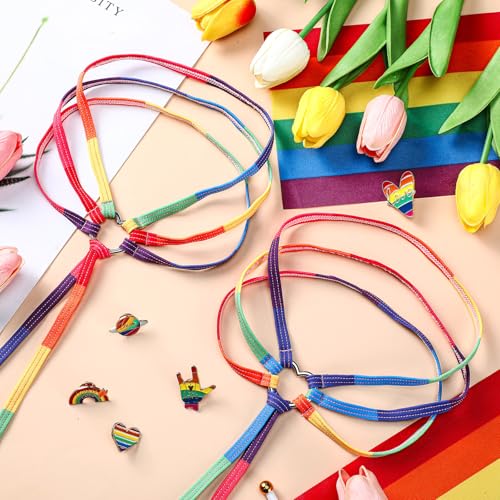 Image of Xuhal 2 Pcs Rainbow Leg Wraps with Heart Ring Pride Outfits for Women Ring Garters Thing Wraps Gay Flag Pride Parade LGBTQ Rave Outfits Rave Leg Accessories