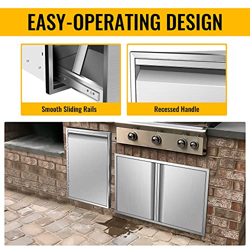 KODOM Built-in Single Trash Drawer Pull-Out Tray Outdoor Kitchen Stainless Steel Trash Drawer with Handle Storage Trash Bins or Propane Tank for BBQ Island Grill Station(17" W x 23" H x 16" D) - Thumbnail 5