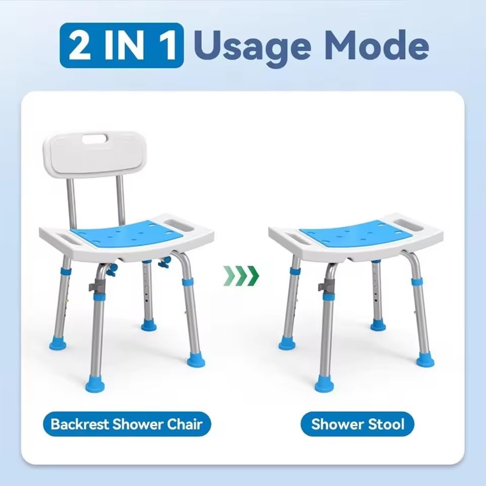 NEWFUN Taburete Ducha para Mayores, Silla de Ducha Antideslizante y Regulable en Altura, Taburete de Ducha Antideslizante, Montaje Sin Herramientas, 200 KG