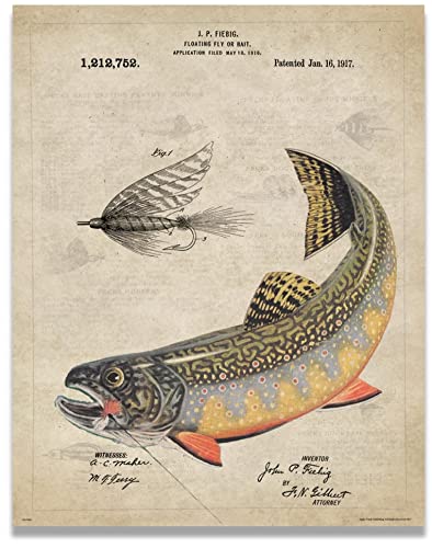 Apple Creek Antique Fly Fishing Lure Us Patent Poster Art Print Trout Largemouth Bass Walleye Muskie Lures Poles 11X14 Wall Decor Pictures cover