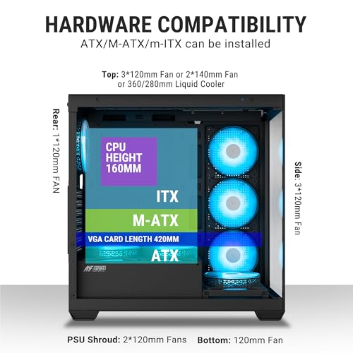 Image of Ant Esports Crystal X7 ATX Computer Case /Gaming Cabinet with Type-C - Black | Support ATX, Micro-ATX, Mini-ITX | Pre-Installed 3 M /B Plate Fans, 2 PSU Shroud Fans, 1 Bottom & 1 Rear Fan