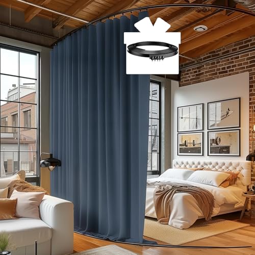 Image of Room Divider Curtain Track, 95% Blackout Heavy Triple-Weave Polyester Ceiling Curtains Noise Reduction Privacy Curtain Track System Kits, 8.3 ft Wide x 9 ft Tall, Dark Grey, 1 Panel