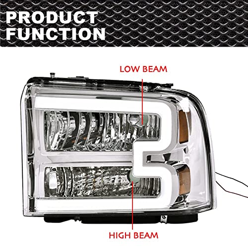 Image of G-PLUS LED DRL Headlights, Compatible with 2005 2006 2007 Ford F250 F350 F450 F550 Super Duty Bumper Headlamps, Clear Lens Chrome Housing Amber Reflector