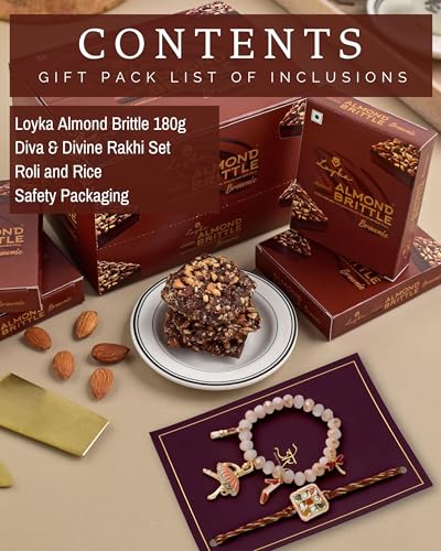 Image of Hyperfoods Bhaiya Bhabhi Rakhi Set With Chocolate Rakhi For Brother Chocolates Gift Pack Rakhi With Chocolates Almond Brittle Brownie 180Gm Diva Divine Bhai Bhabhi Rakhi Set