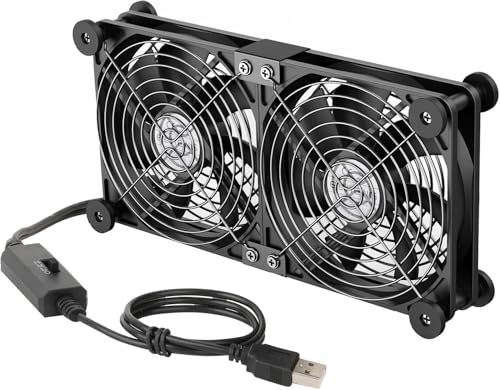 ELUTENG USB Lüfter 140mm 5V 2 in 1 mit 3 Einstellbare Geschwindigkeiten, Doppelt USB Computer Ventilator 140mm PC Lüfter 14mm mit 8 Stoßdämpfenden Füßen für PS5 PS4/Laptop/TV Box/Router