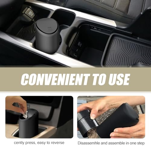 Image of Pack of 1 Car Storage Bin, Center Console Trash Can, Silicone Automatic Rebound Design Cleaning Accessory, Suitable for Most Car Models (Black)