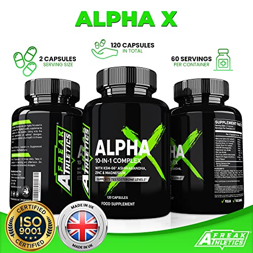 Alpha X Testosterone Supplements for Men - Testosterone Booster for Men 120 Capsules - 10 Powerful Ingredients & Vitamins Including KSM-66 Ashwagandha, Zinc, Maca Root Extract - Made in The UK - Image 3