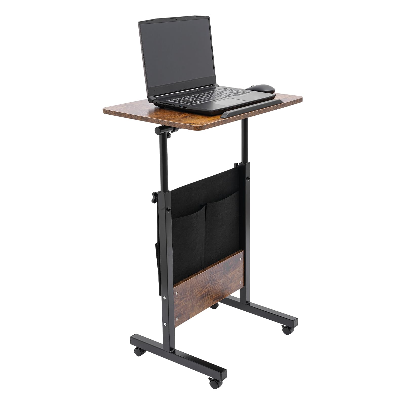 Standing Computer Desk with Adjustable Height Portable Laptop Desk with Storage Bag Brown Rolling Computer Stand with 4