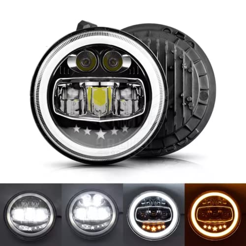 Image of Smart LED 7Inch Headlight 75-110W-12V For Royal Enfield, Mahindra, Jeep, Harley Davidson (5-Star LED Headlight )