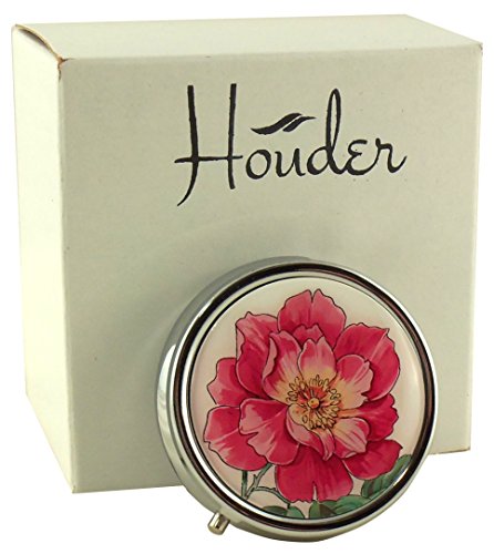 Designer Pill Box by Houder - Decorative Pill Case with Gift Box - Carry Your Meds in Style (Pink Flower)