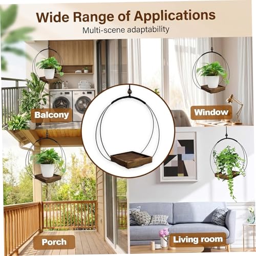 Support de plante suspendu boho x2 en bois et fer réglable pour intérieur