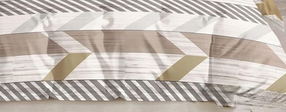 Image of Bedding Set Combo of Double Bed Duvet Cover Set with Fitted Bedsheet & 2 Pillow Covers | 300 TC Cotton Fabric | Zipper Closure |All Round Elastic|Warm Stuff|SED 036|Beige Zigzag | Breathable material